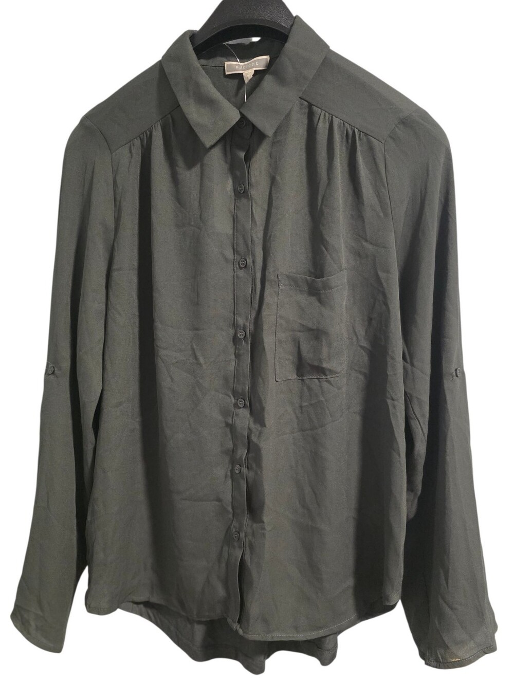 Pleione NWT Green Button Down Front Pocket Multi-Texture Blouse Size L